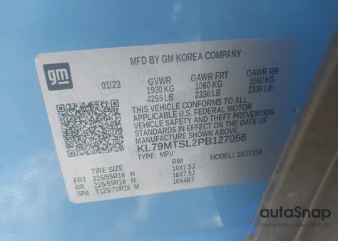 2023 Chevrolet Trailblazer Fwd Rs z USA, uszkodzony, nr VIN KL79MTSL2PB127056